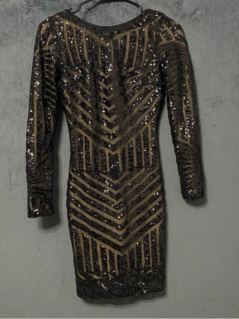 Dress the Population Emery Sequin Dress Womens S Black Long Sleeve Midi Bodycon